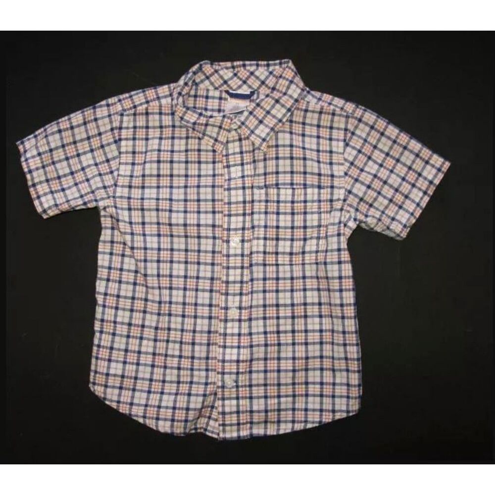 Gymboree boys Slam dunk white blue orange plaid short sleeve dress shirt top 2T
